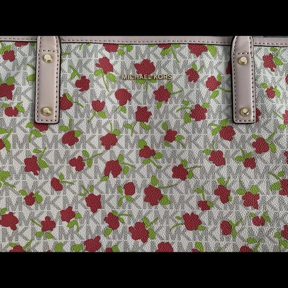 Michael Kors Carter MK Monogram Rose Floral Vanilla Large Tote Bag Purse AB-2012 - Picture 2 of 15